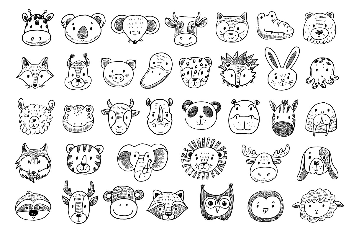 Funny Animal faces illustrations set, an Animal Illustration by GooseFrol (Photo 2 of 9)