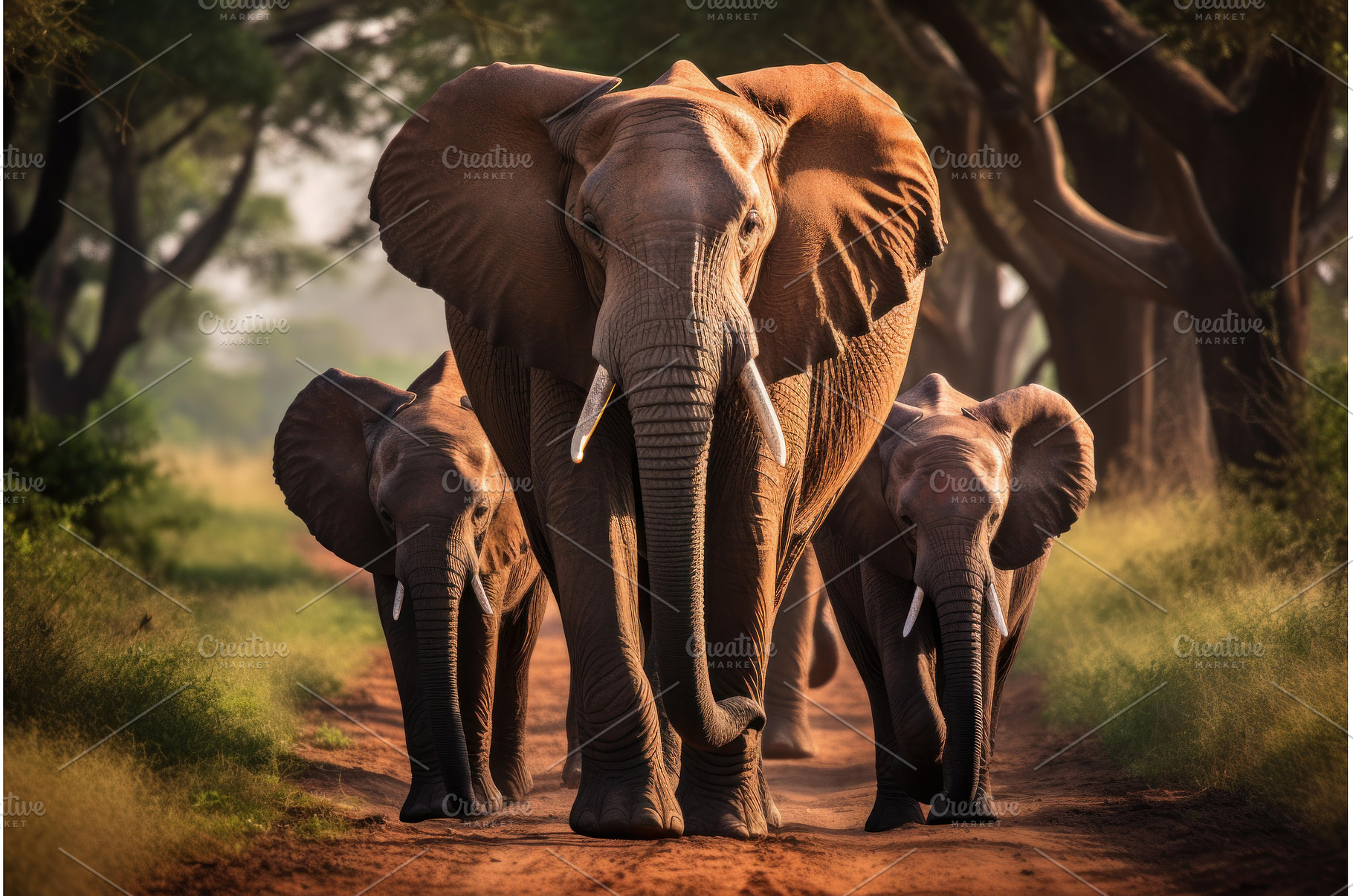 Majestic elephant family on a, an Animal Photo by Ylivdesign