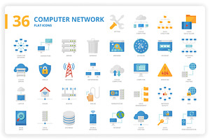 36 Computer Network Icons X 3 Styles