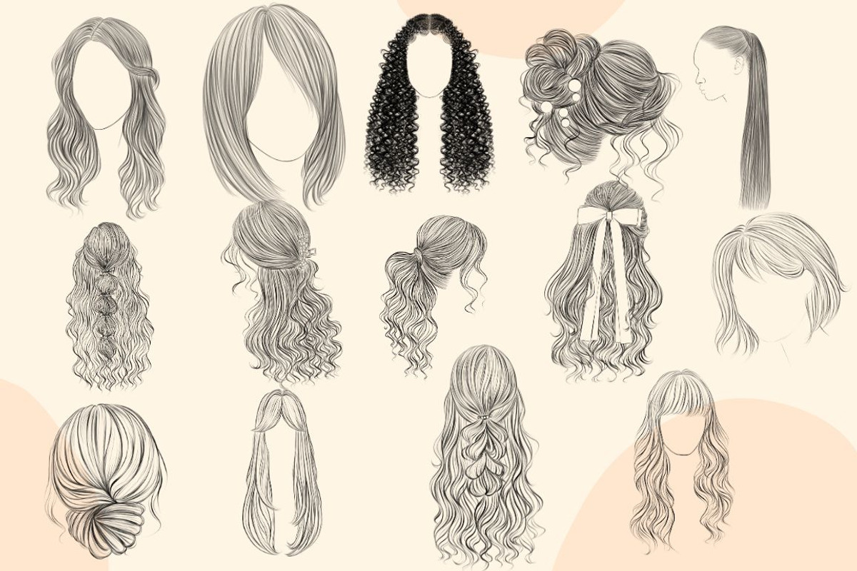 Fashion Hairstyle Sketch PNG Bundle, an Illustration by The Best Digital Plaza (Photo 6 of 7)