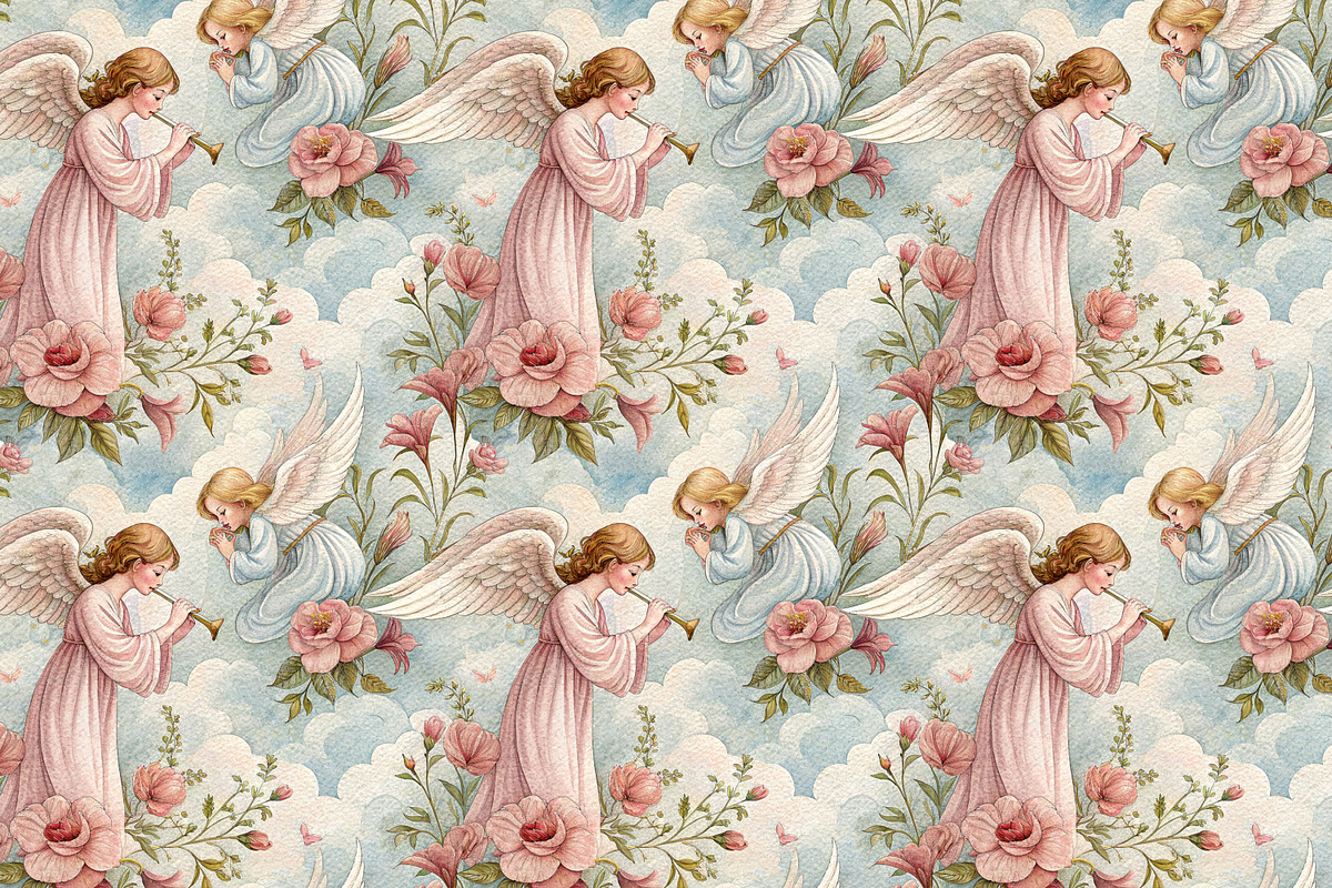 Angels and Vintage Flowers., a Pattern Graphic by Designs by Helen Trupak (Photo 14 of 14)