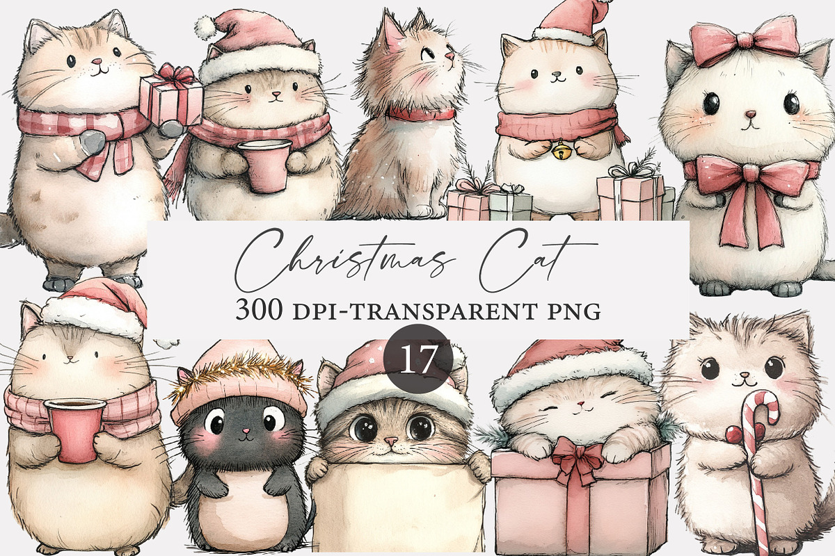 Christmas cat clipart, an Illustration by Designworld (Photo 1 of 4)