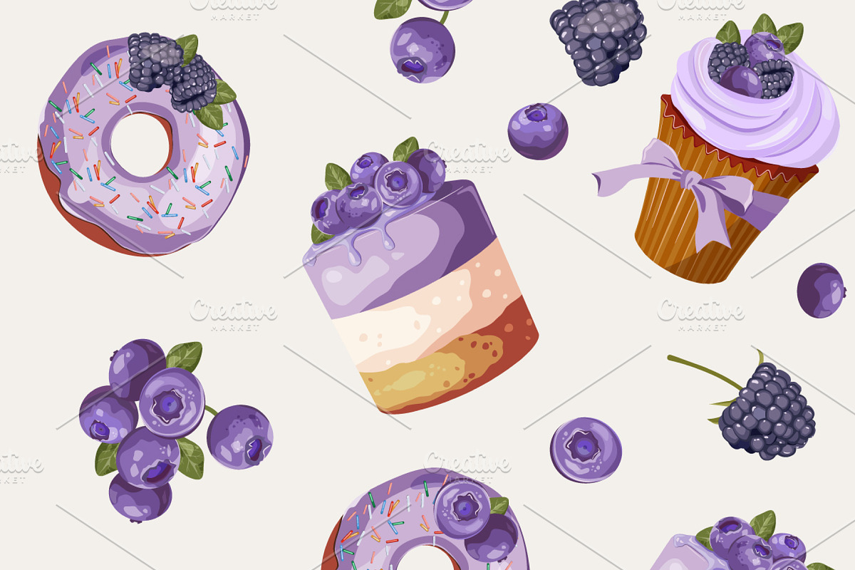 Berry & Pastry Seamless Patterns Set, a Pattern Graphic by artdemidova (Photo 5 of 12)