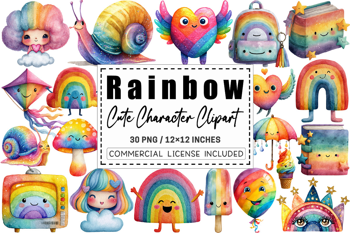 Cute Rainbow Character Clipart, a Graphic by CitraGraphics (Photo 1 of 4)
