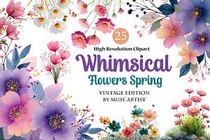 Whimsical Flowers Spring Clipart, an Illustration by DreamArtGraphic