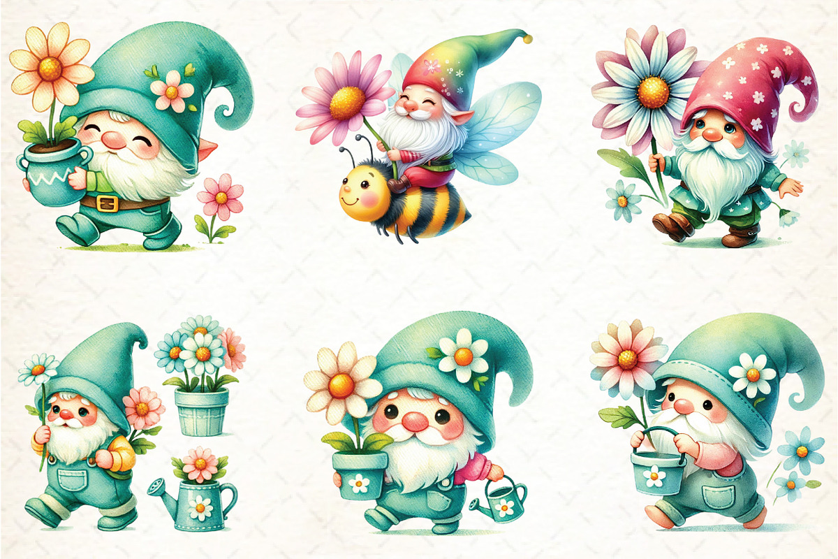 Watercolor Cute Gnomes with Daisy, an Illustration by DreamCafeArt (Photo 3 of 5)