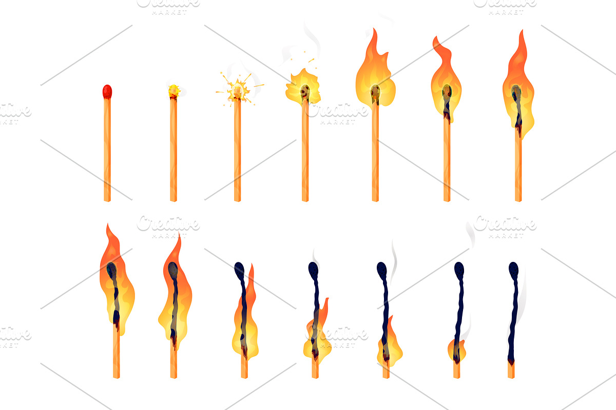 Burning match fire sequence, an Illustration by Vector Tradition