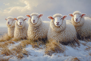 A charming gathering of fluffy sheep, an Animal Photo by Pixeness Studio