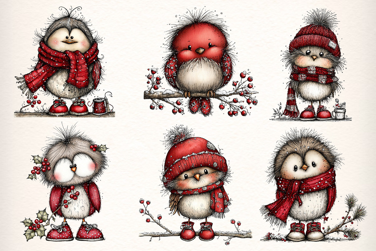 Whimsical Winter Robin Birds Clipart, an Illustration by Dream Creation (Photo 4 of 7)
