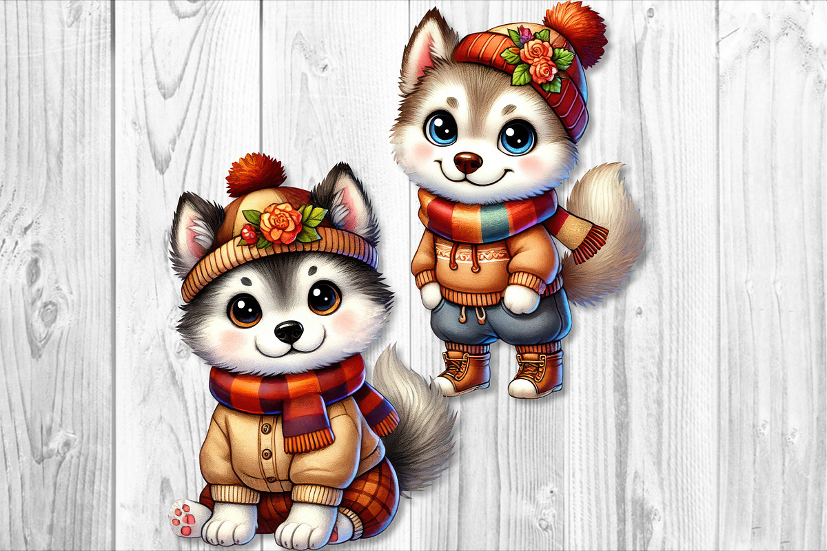 Cute Autumn Husky Dog Clipart Set, a Seasonal Illustration by V Design Creator (Photo 6 of 9)