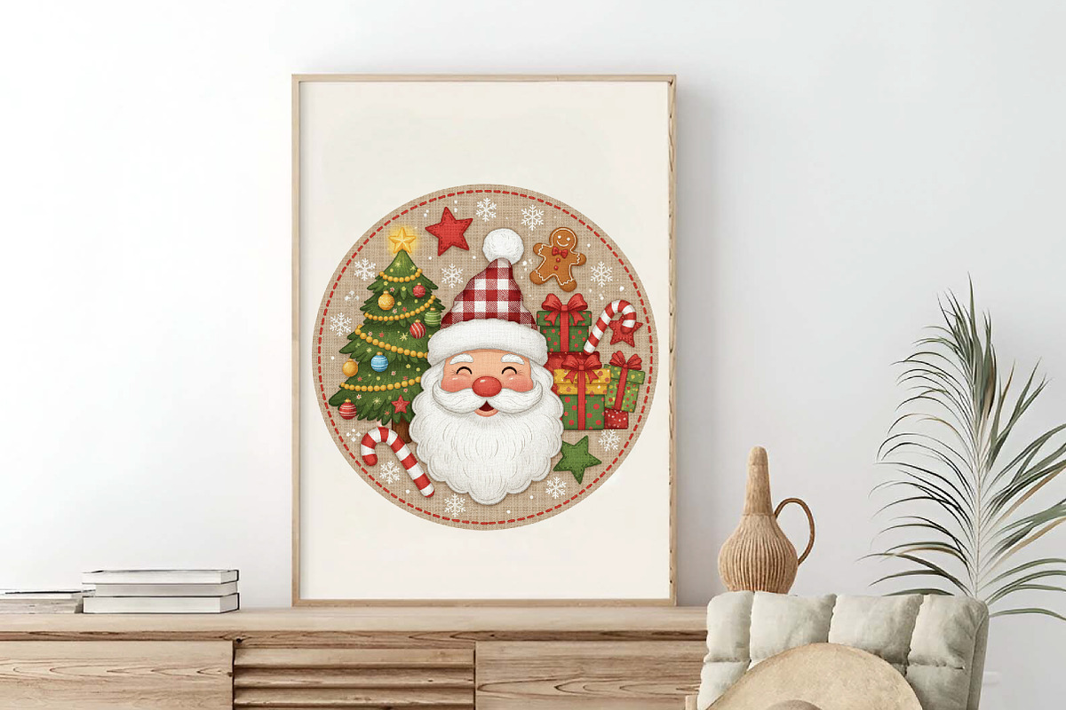 Round Patchwork Christmas Santa PNG, an Illustration by SinaCreation (Photo 4 of 7)