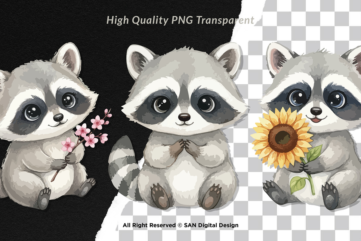 15 Bundle Watercolor Baby Raccoon, an Animal Illustration by Morspective (Photo 2 of 8)