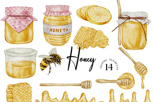 Honey Bee Watercolor Clipart, a Food Illustration by Stellalunarts