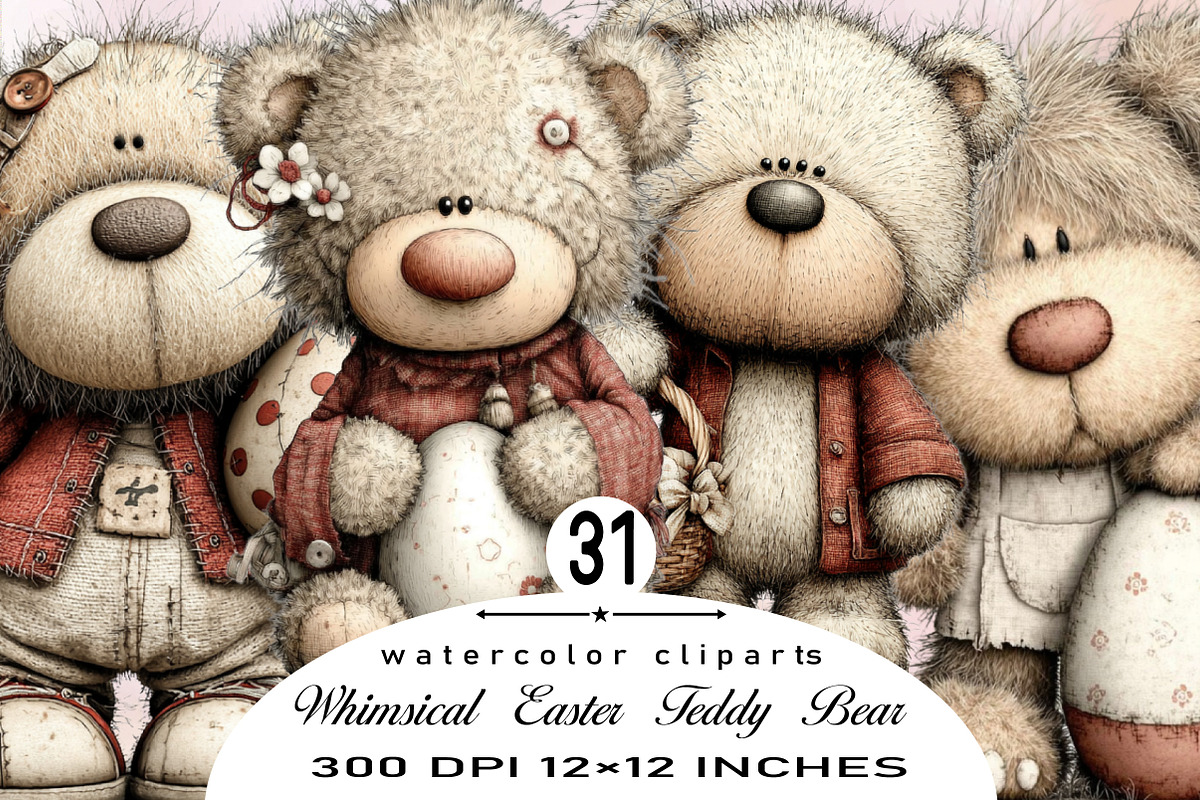 Whimsical Easter Teddy Bear Clipart, an Illustration by SVGArt (Photo 1 of 6)
