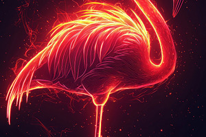 Neon flamingo illustration glowing with intense red and orange l, an Animal Photo by José Manuel Gelpi