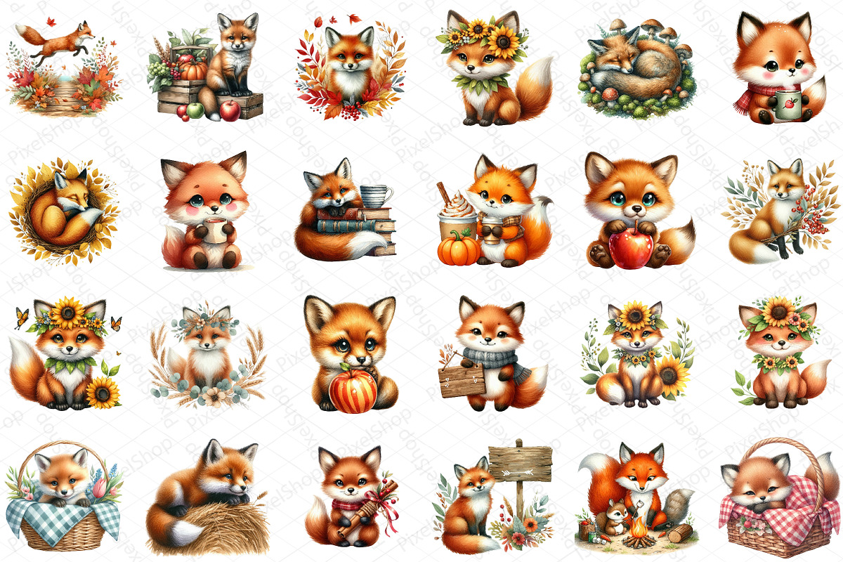 Watercolor Autumn Fox Clipart Bundle, an Illustration by DreamPrint404 (Photo 5 of 6)