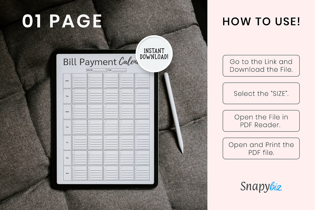 Bill Payment Calendar, a Print Template by Snapybiz (Photo 4 of 10)