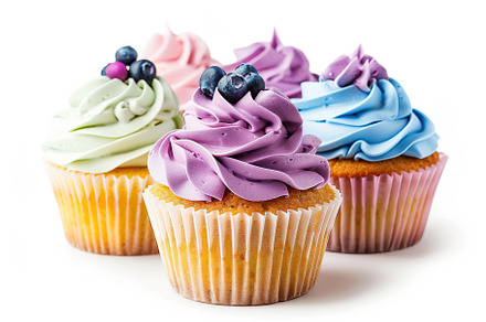 Tasty cupcakes with butter cream isolated on white background, a Food & Drink Photo by AlyaAnd
