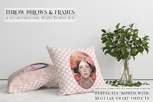 Throw Pillows And Frames Mockup Set