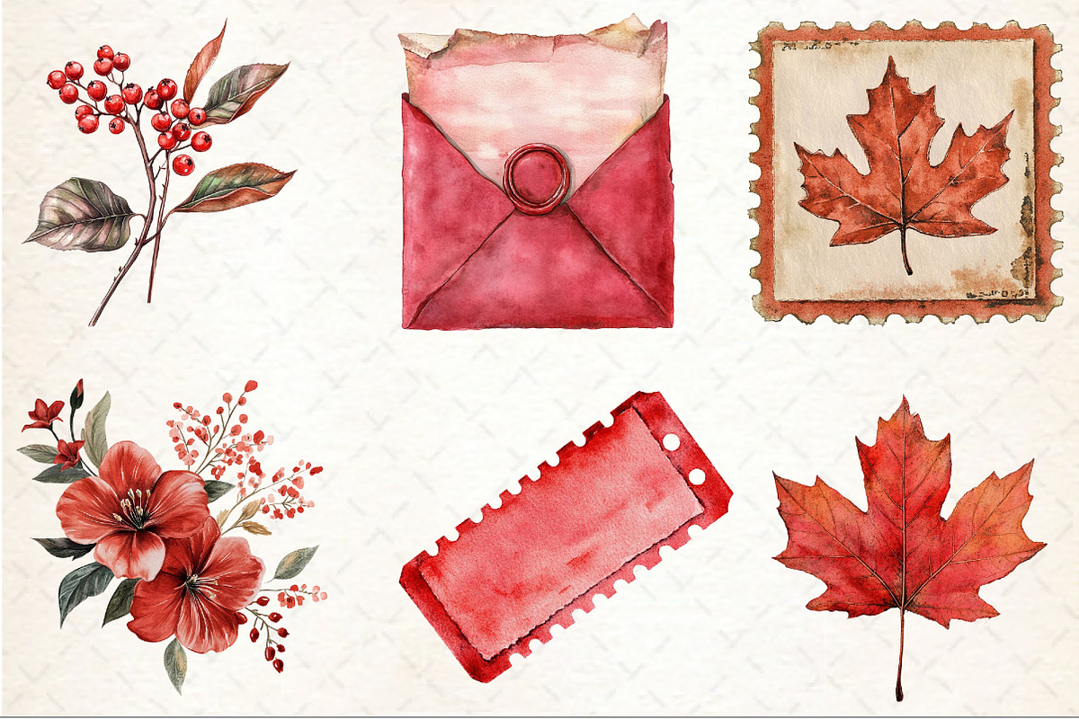Red Vintage Fall Ephemera Clipart, an Illustration by Rose Art (Photo 3 of 7)