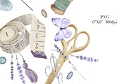 Sewing Kit Watercolor Clipart., an Illustration by NKTKNS (Thumbnail 6 of 7)