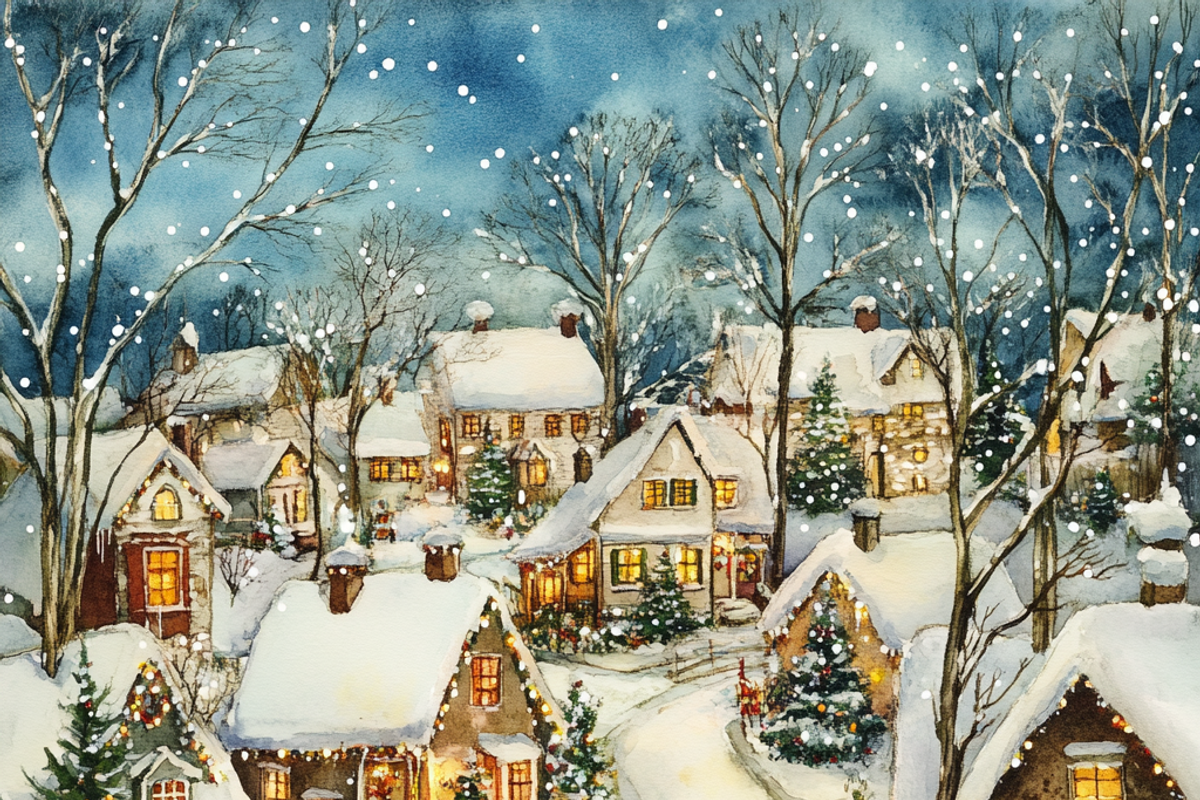 Watercolor Cozy Christmas Village, a Background Graphic by Printable Treasure (Photo 5 of 9)