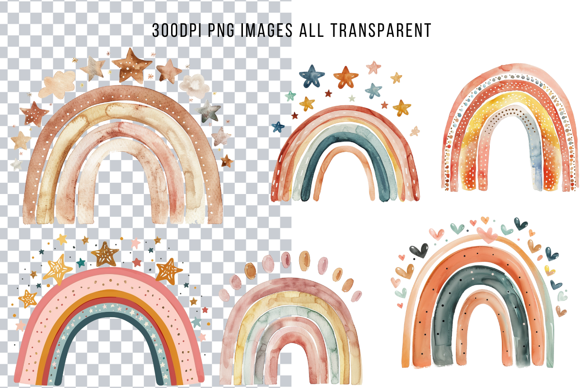 Rainbow Watercolor Boho Rainbow Png, a Decorative Illustration by Paper Artsthetics (Photo 2 of 4)