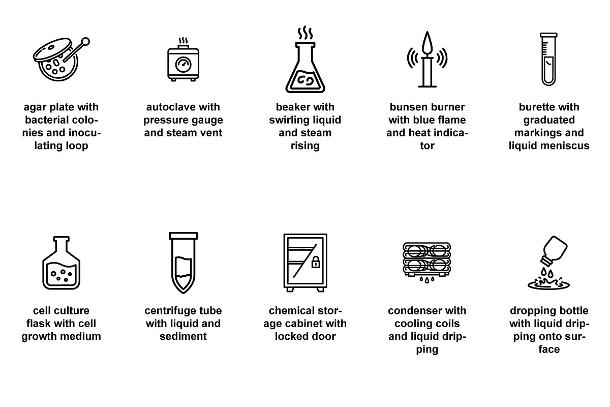 Chemistry & biology lab Icon Set, an Outline Icon by Nurlan's shop (Photo 2 of 6)