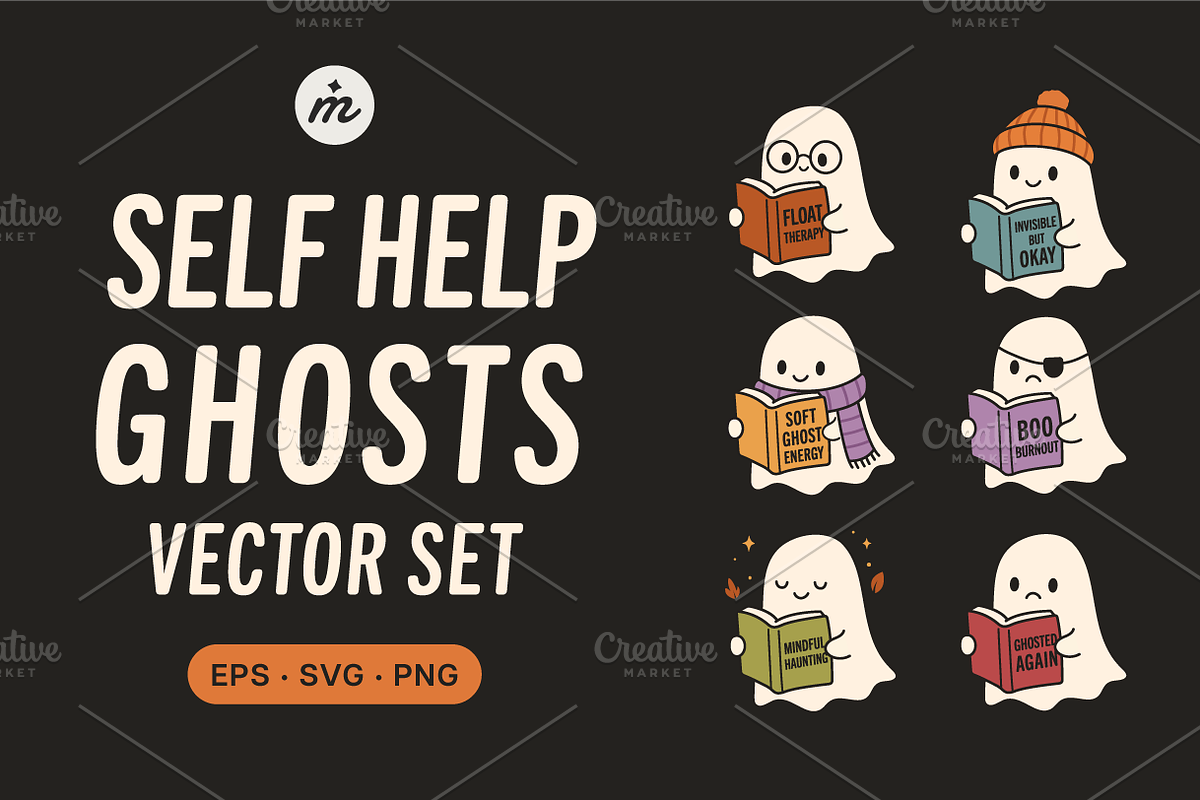 6 Self Help Ghost Reader Vector Set, an Object Graphic by MelanthaGraphics (Photo 1 of 2)
