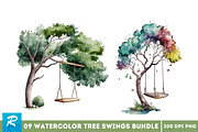 Watercolor Tree Swings Clipart Bundl, an Object Graphic by Regulrcrative (Thumbnail 3 of 7)