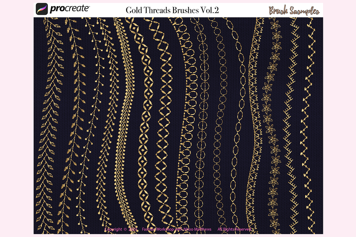 49 GOLD THREAD (2) Procreate Brushes, a Brush Add-On by Fashion Workshop Bkk (Photo 6 of 10)