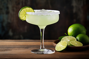 Glass of margarita cocktail on wooden background, a Food & Drink Photo by AlyaAnd