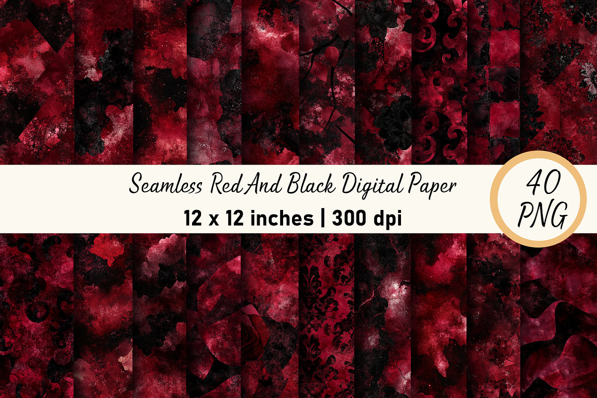 Seamless Red And Black Digital Paper, a Pattern Graphic by Digital Artistic99 (Photo 1 of 6)