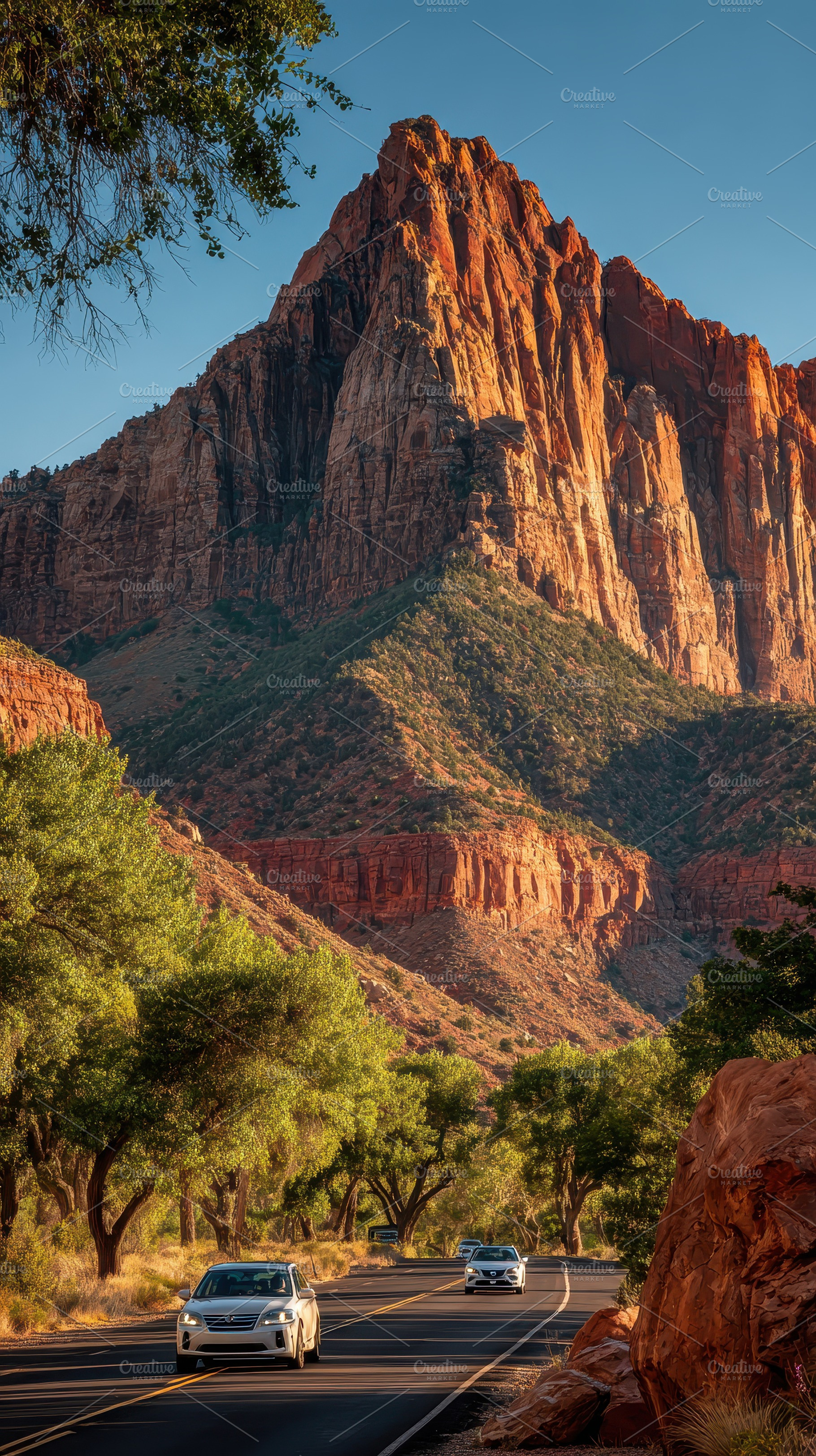 Scenic Zion Canyon Drive Cars Mounta, an Abstract Photo by Pixeness Studio