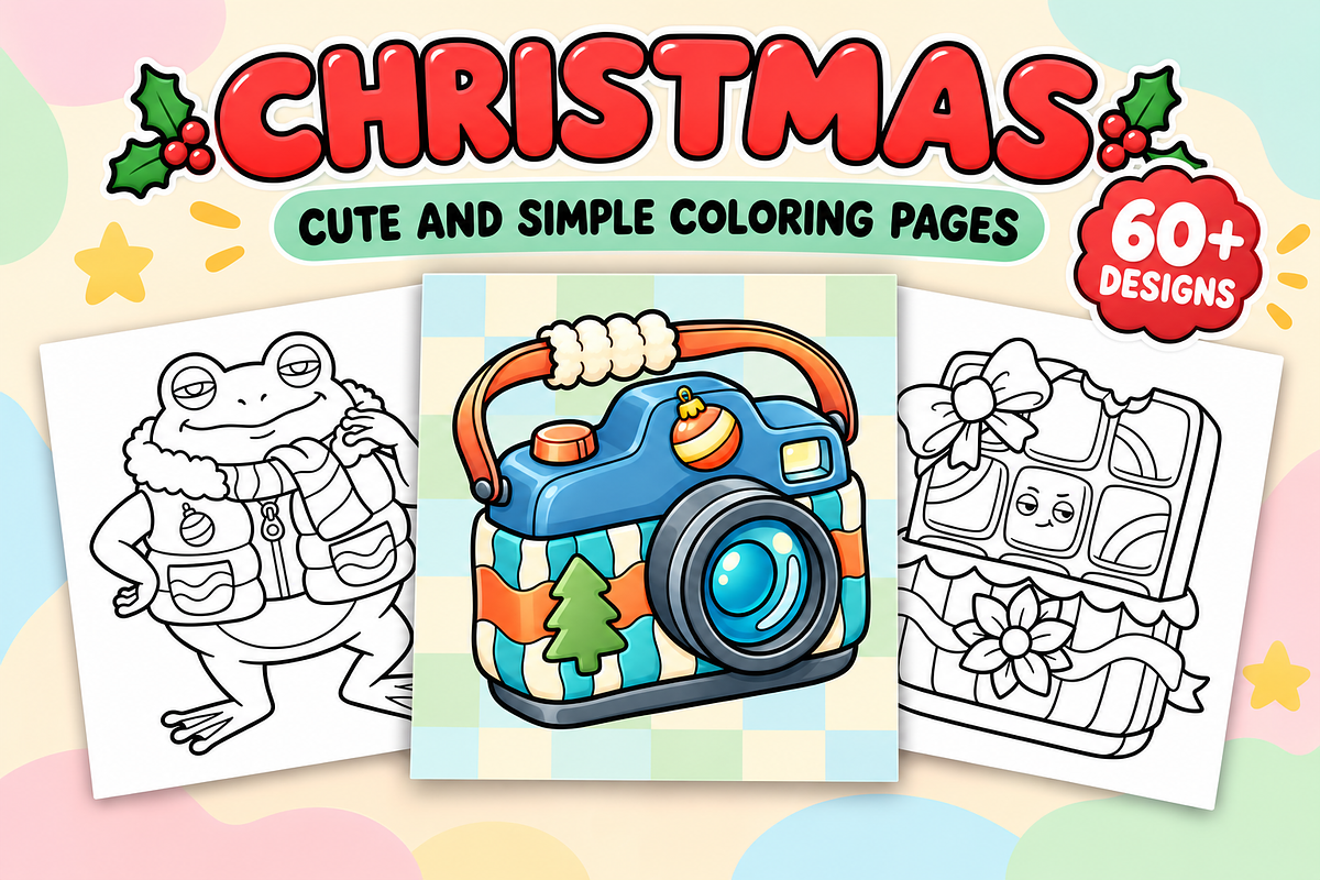 Christmas Coloring Pages for Kids #2, a Seasonal Illustration by Inkivelle Studio (Photo 1 of 3)
