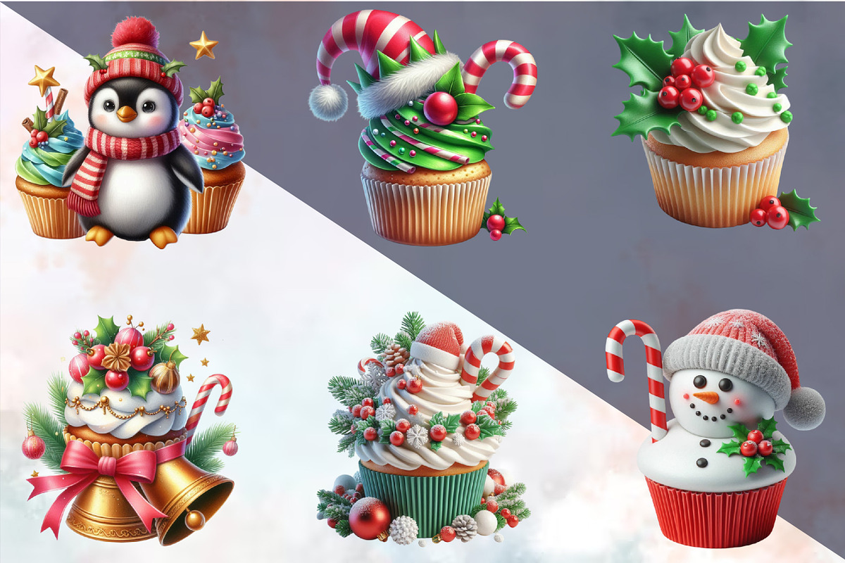 Watercolor Christmas Cupcake Clipart, an Illustration by SVGArt (Photo 8 of 8)