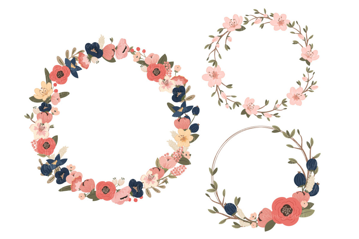 Navy & Blush Floral Wreaths, an Illustration by Amanda Ilkov (Photo 3 of 4)