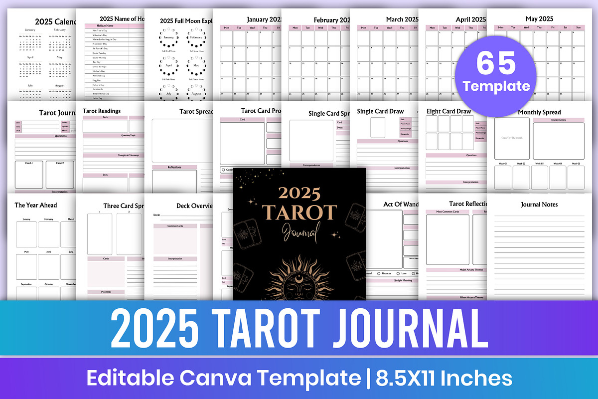 2025 Tarot Journal Canva Template, a Stationery Template by Mustafiz (Photo 1 of 8)