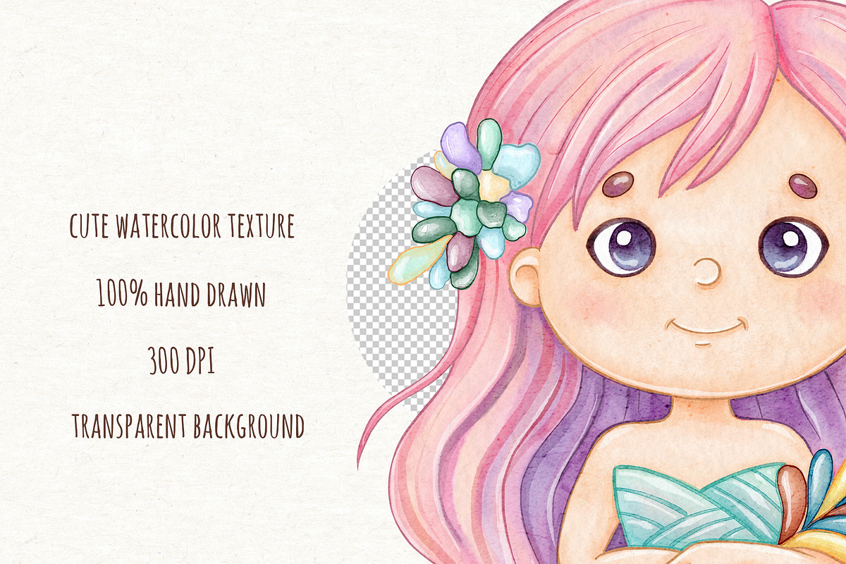 Little Mermaid Watercolor Clipart, an Animal Illustration by ekossa_art (Photo 5 of 5)