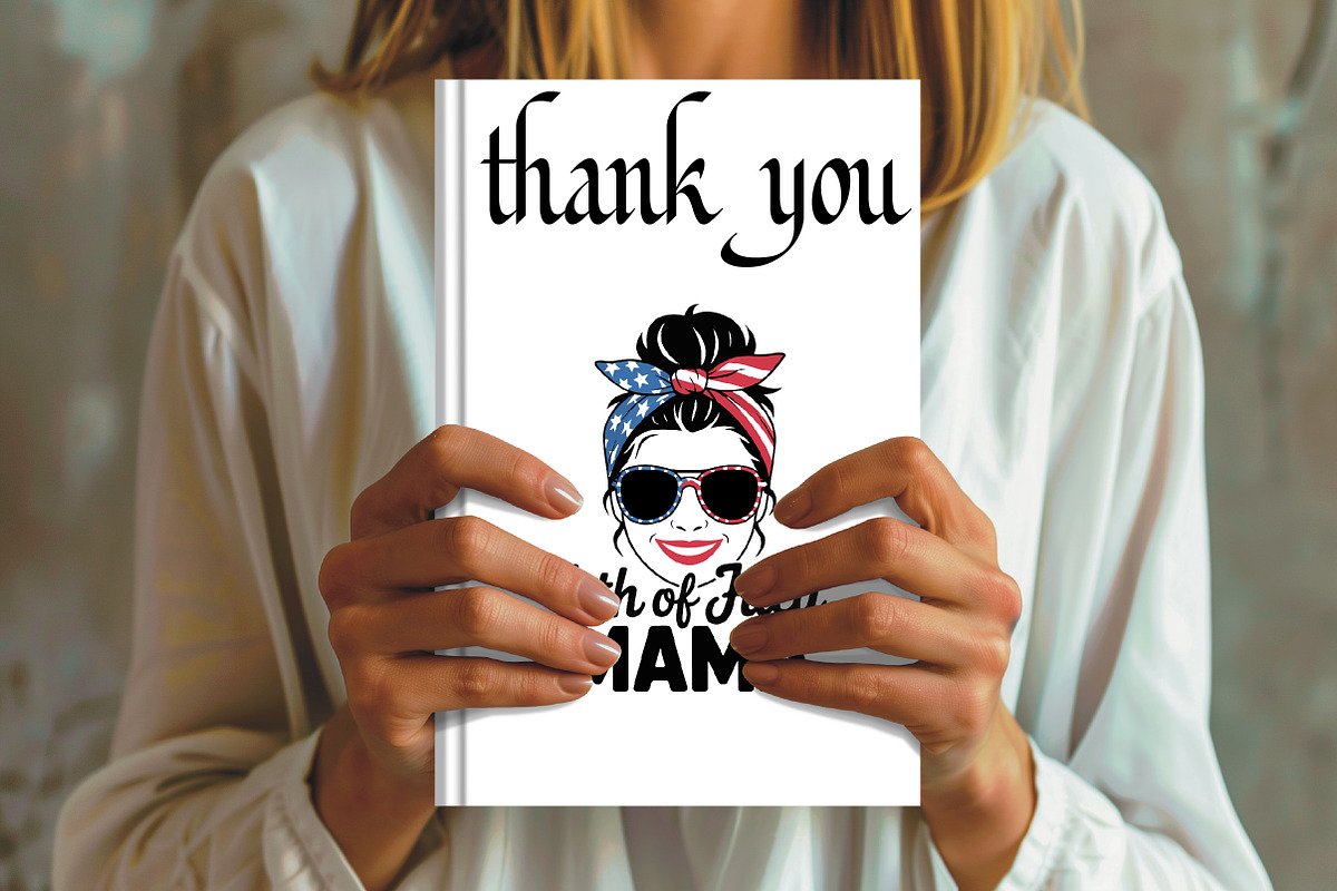 Patriotic woman sunglasses messy bun, an Illustration by CrexoraLab (Photo 4 of 4)