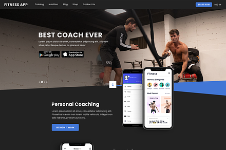 Fitness App Website, a Landing Page Template by simplywebs