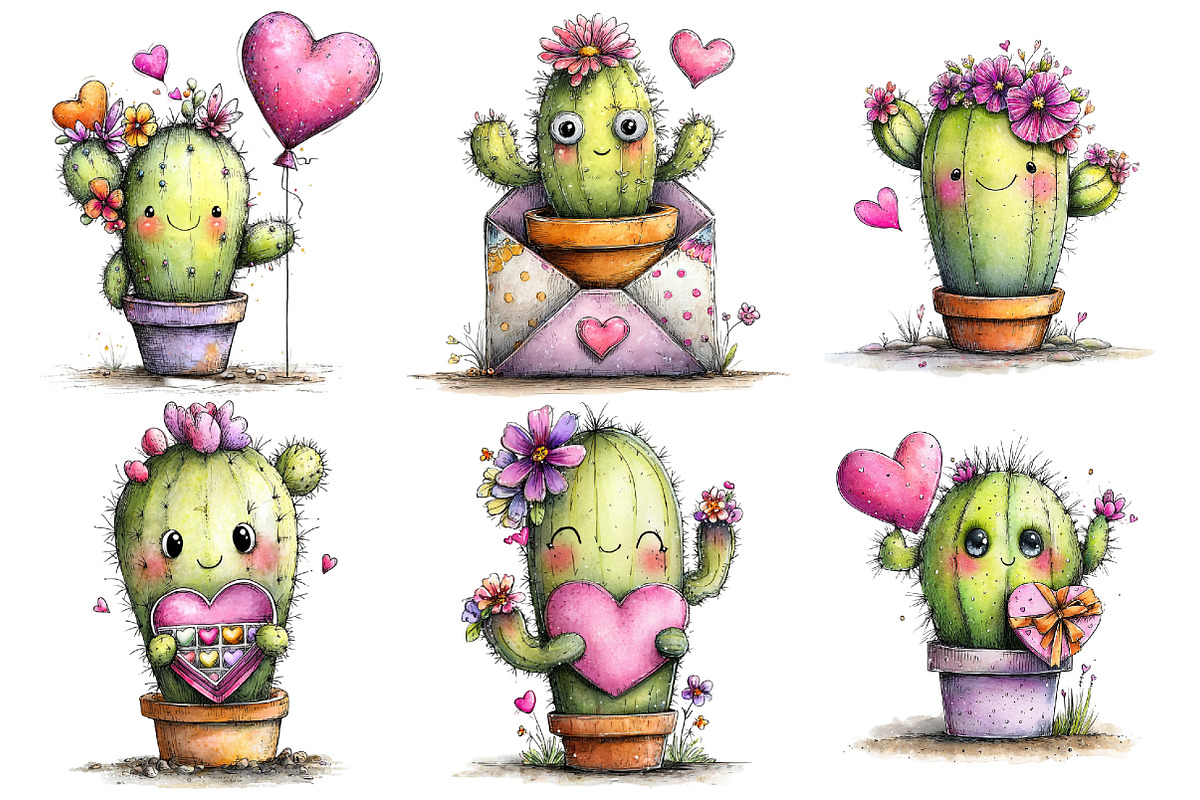 Cactus Valentine's Day Clipart, an Illustration by Pixels.Craft (Photo 3 of 5)