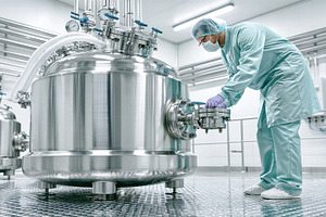 Technician operating bioreactor