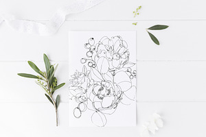 Peony Flowers Hand Drawn Card