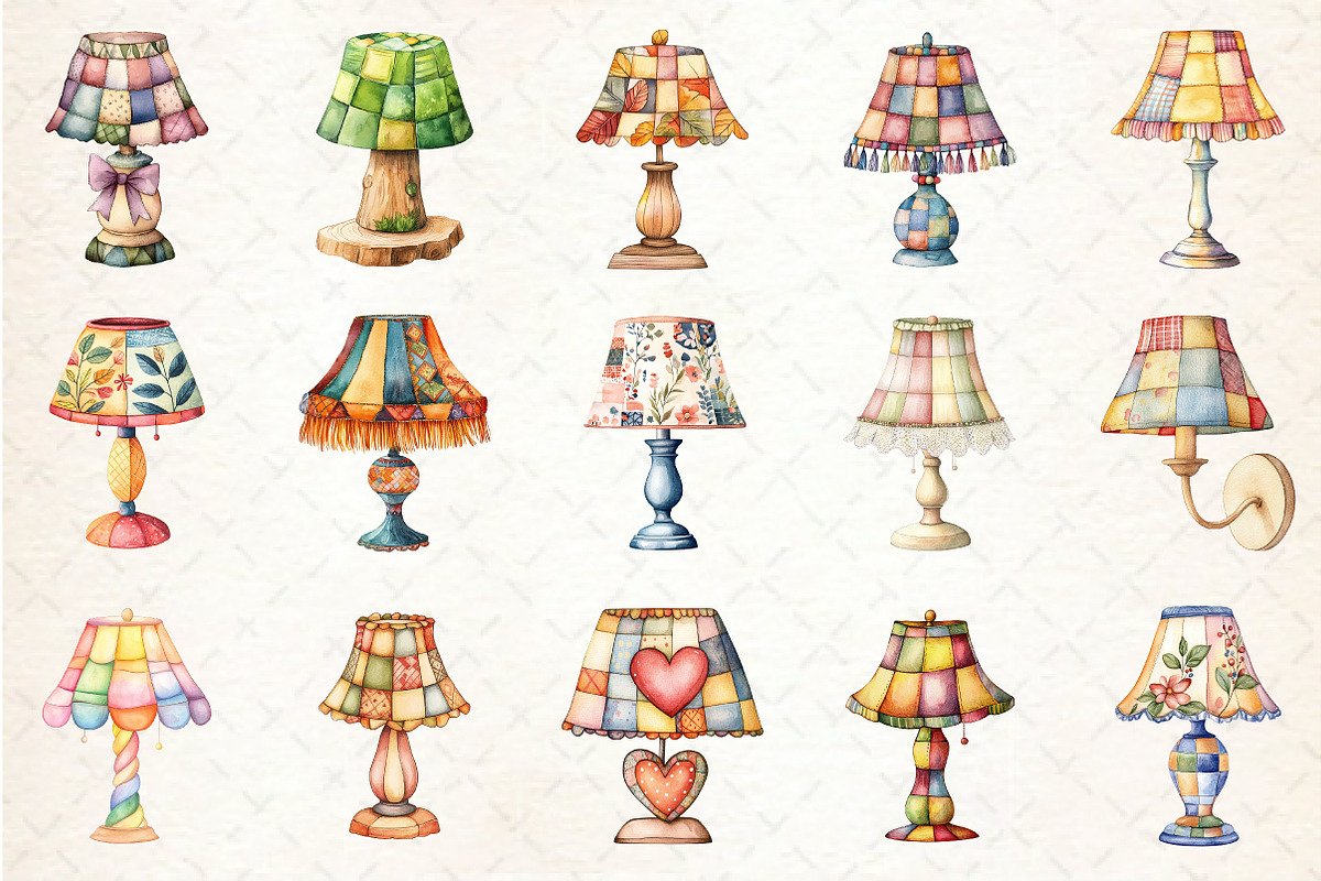 Watercolor Patchwork Lamp Clipart, an Illustration by Rose Art (Photo 2 of 4)