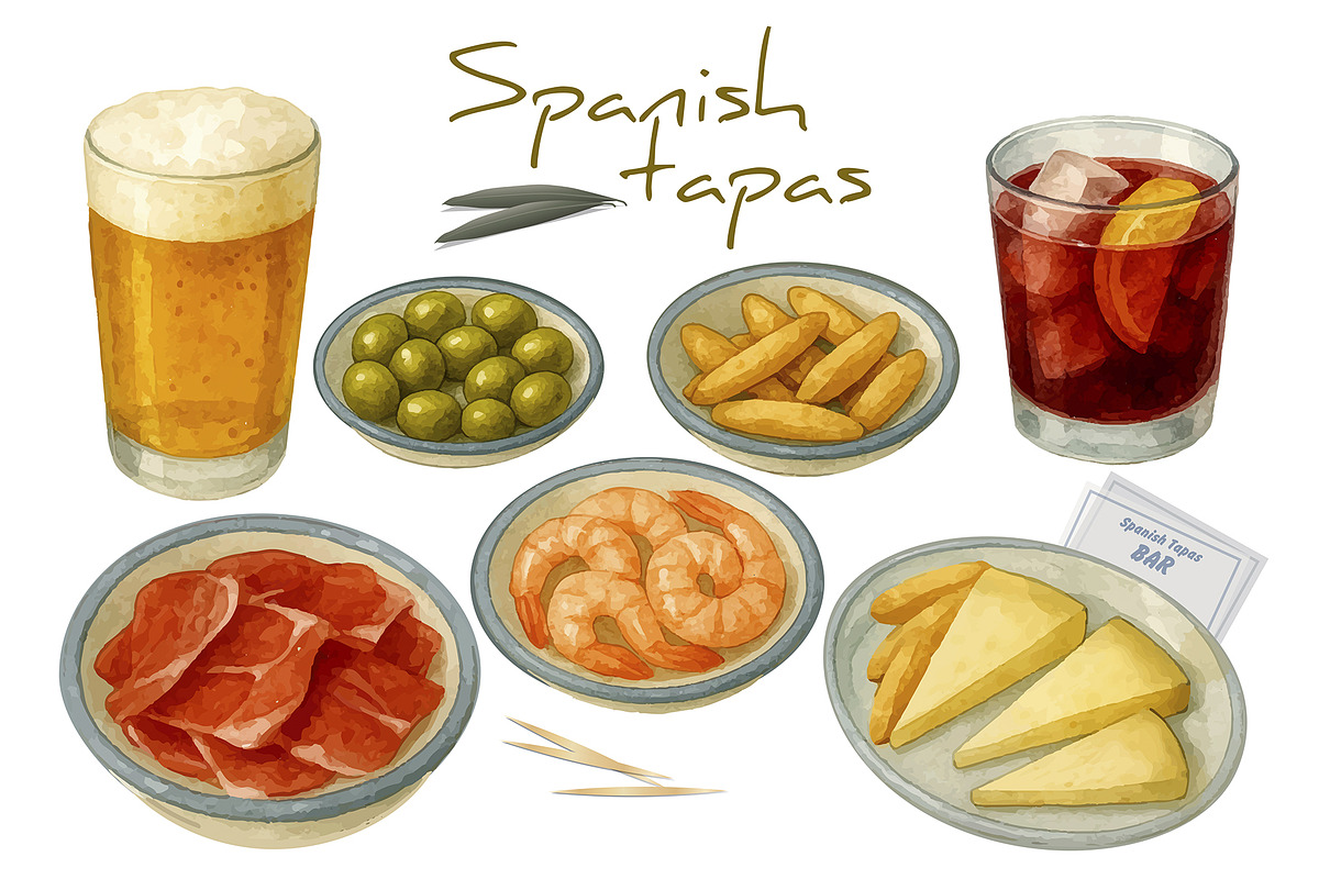 Spanish Food Clipart Vol.2 - Tapas, an Illustration by La Inspiratriz (Photo 2 of 5)
