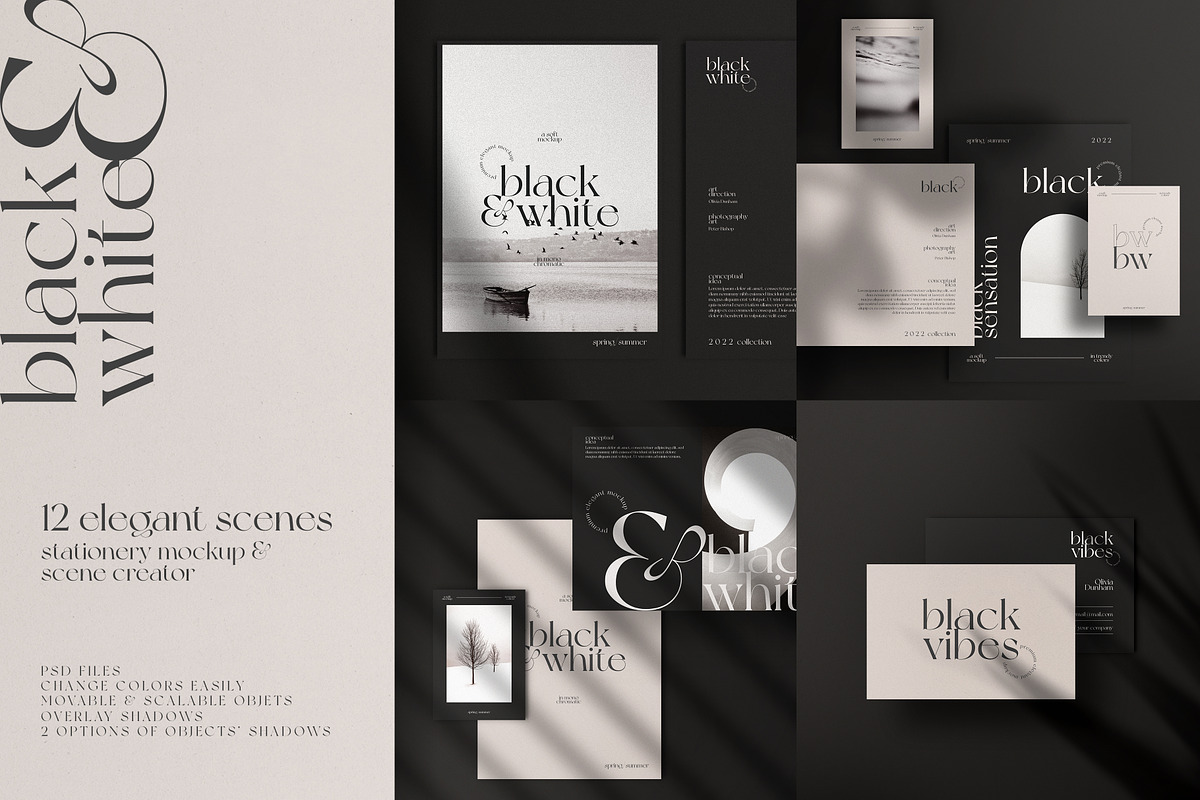 Black & White Stationery Mockup, a Books & Magazine Mockup by CarmineType (Photo 1 of 15)