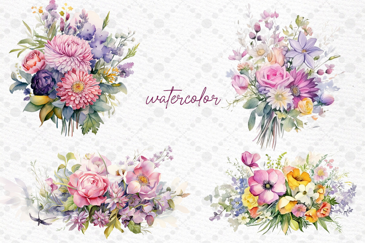 Watercolor Garden Flowers clipart, a Decorative Illustration by LeCoqDesign (Photo 2 of 5)