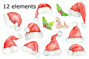 Santa hats watercolor clipart, a Background Graphic by GoodFairyClipArt (Thumbnail 2 of 2)