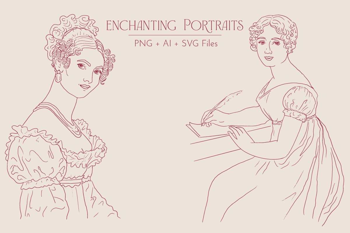 Jane Austen Inspired Line Art, a Person Illustration by Miriam Furniss Designs (Photo 6 of 13)